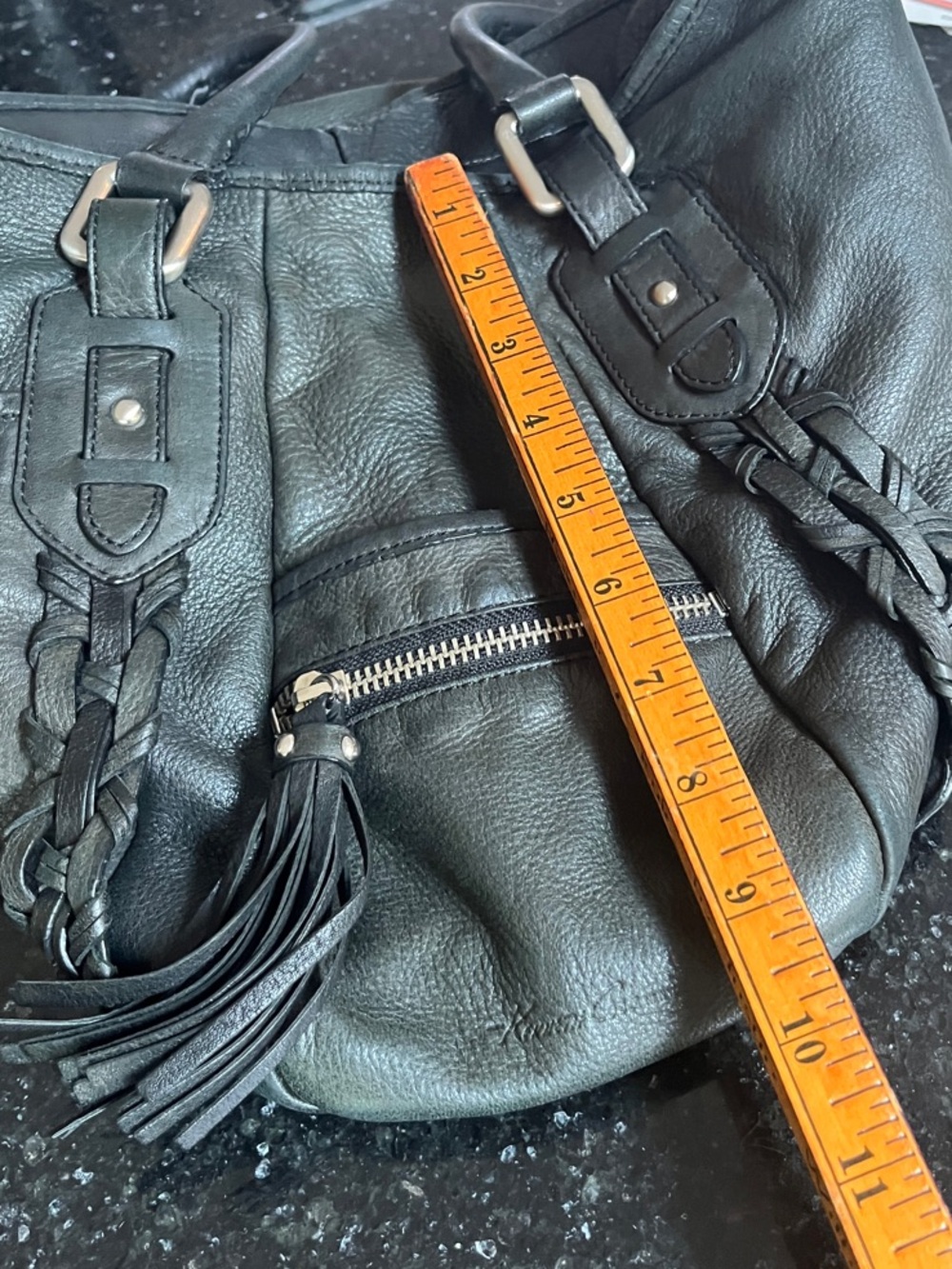 Kenneth Cole New York Black Pebble Leather Shoulder Bag with Braided Trim - Picture 6 of 9